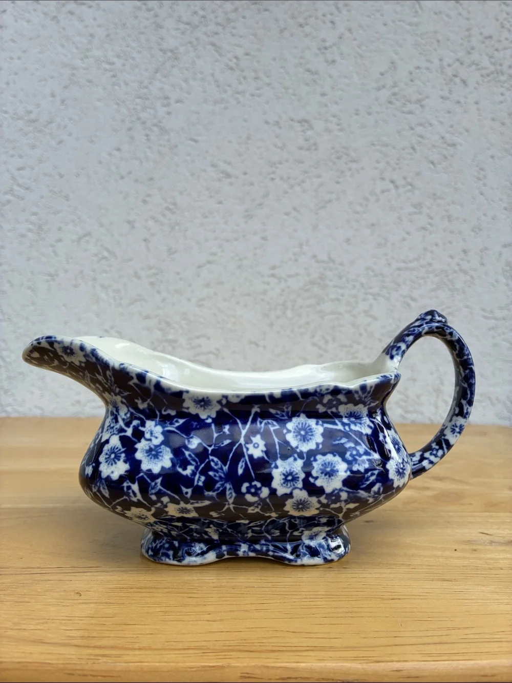 Royal Crownford Staffordshire Calico cobalt blue floral gravy boat